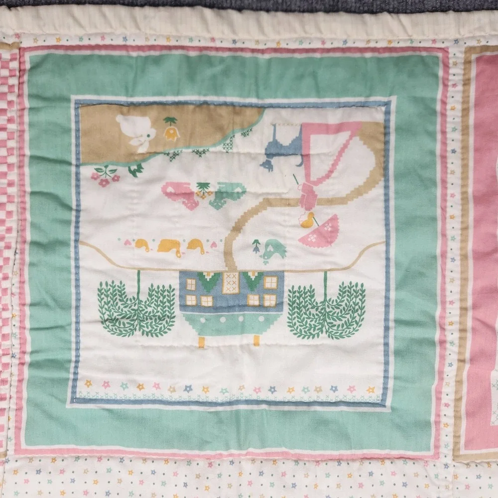 Vintage Cuddle Prints Fabri-Quilt Baby Blanket Pastel Bunny Alphabet Patchwork